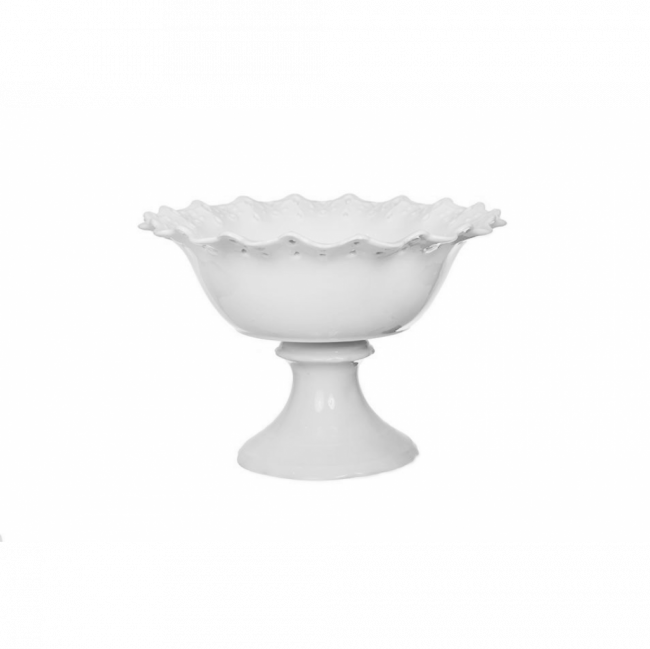 RENDADA PARIS FRUTEIRA FUNDA C/ PÉ PORCELANA BRANCA (D 24 CM | A 17 CM)