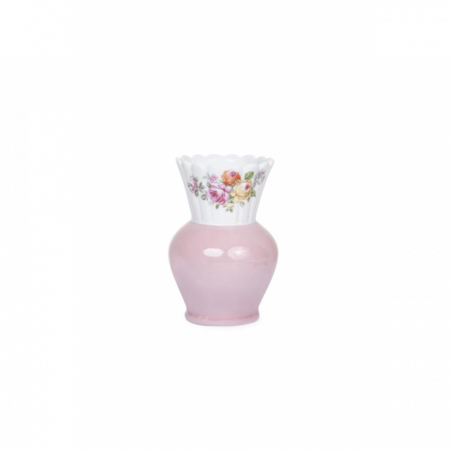 VASO ABACAXI PORCELANA ROSA C/ COROA FLORAL (D 8 CM | A 13 CM)