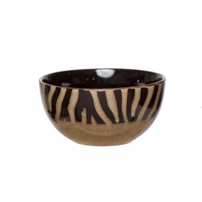 CONJUNTO AFRICANO BOWL ZEBRA CERÂMICA BEGE E MARROM (D 14 CM | A 7 CM)