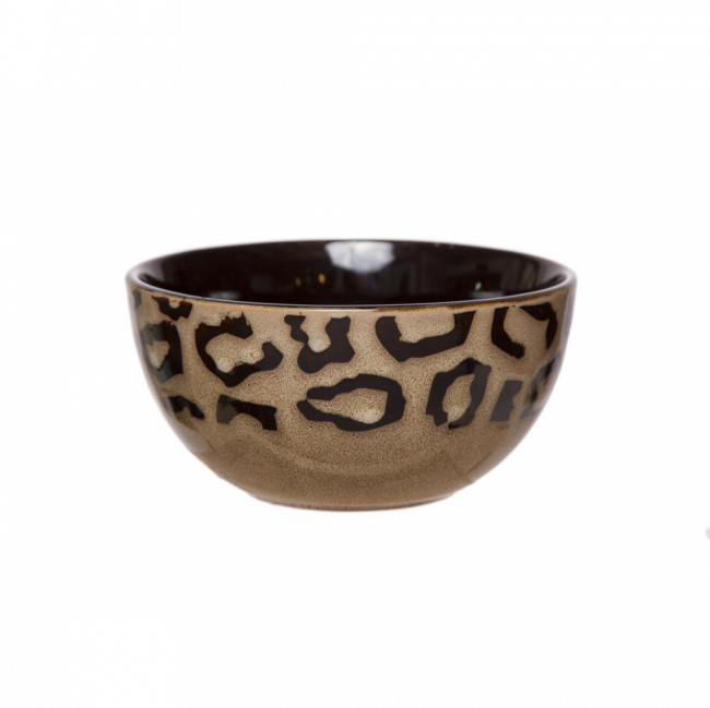 CONJUNTO AFRICANO BOWL ONÇA CERÂMICA BEGE E MARROM (D 14 CM | A 7 CM)