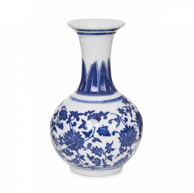 ROYAL BLUE COLLECTION VASO BOCA ESTREITA ALTA PORCELANA AZUL E BRANCO (D 8 CM | A 14 CM)