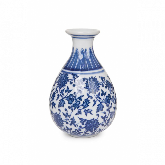 ROYAL BLUE COLLECTION VASO BOCA ESTREITA BAIXO PORCELANA AZUL E BRANCO (D 8 CM | A 14 CM)