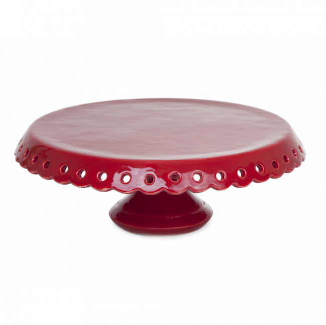 PORTA TORTA FURADINHO CERÂMICA VERMELHO GRANDE P/ BAIXO (D 30 CM | A 12 CM)