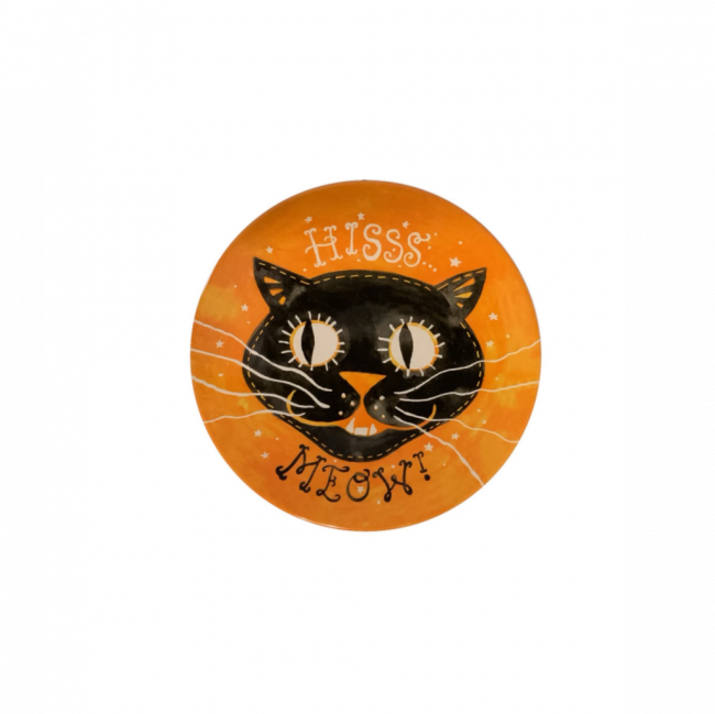 PRATO HISSS MEOW! MELAMINA HALLOWEEN LARANJA E PRETO (D 23 CM)