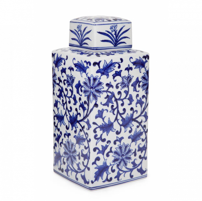 ROYAL BLUE COLLECTION POTICHE QUADRADO PORCELANA AZUL E BRANCO (C 15 CM | L 15 CM | A 35 CM)