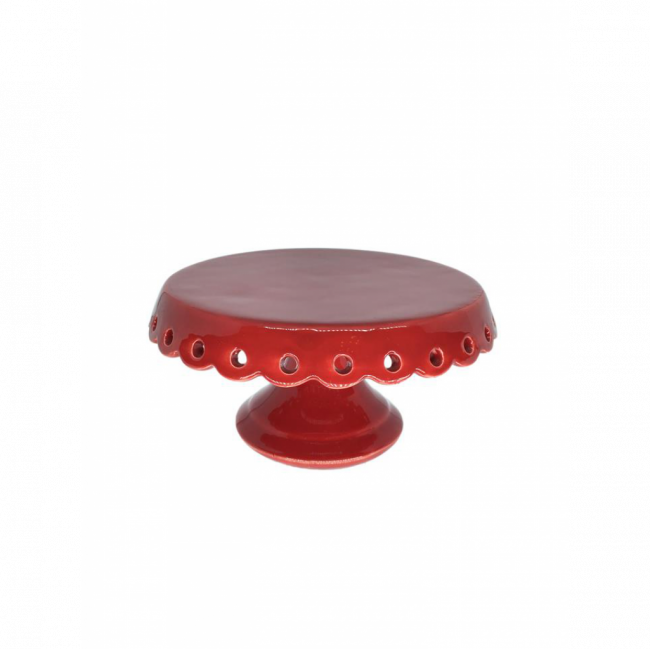 PORTA TORTA FURADINHO CERÂMICA VERMELHO MÉDIO P/ BAIXO (D 22 CM | A 13 CM)