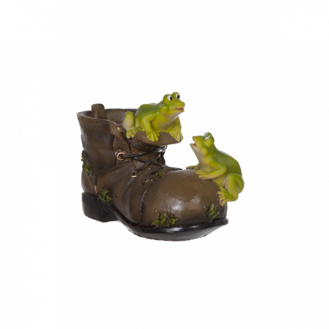 BOTA COM SAPOS RESINA MARROM E VERDE (C 24 CM | L 14 CM | A 14 CM)