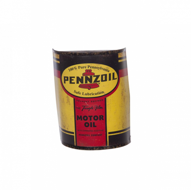 MEIA LATA PENNZOIL METAL AMARELA, VERMELHA E PRETA (D 11 CM | A 14 CM)