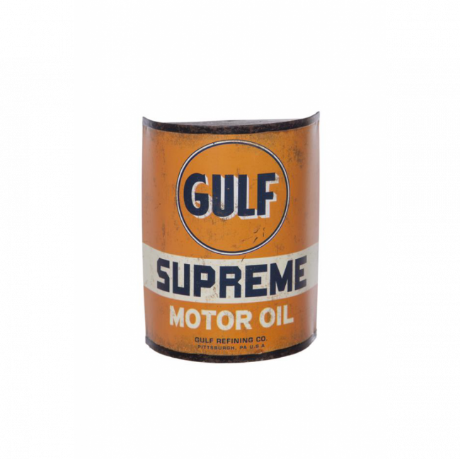 MEIA LATA GULF SUPREME MOTOR OIL MELAMINA LARANJA (D 11 CM | A 14 CM)