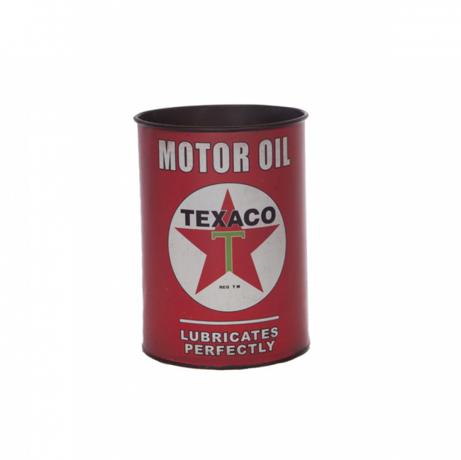 LATA TEXACO LUBRICATES PERFECTLY METAL VERMELHA E BRANCA (D 11 CM | A 15 CM)