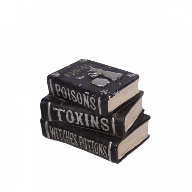 CONJUNTO LIVROS POISONS | TOXINS | WITCHES RESINA PRETO E PRATA (C 16 CM | L 11 CM | A 13 CM)