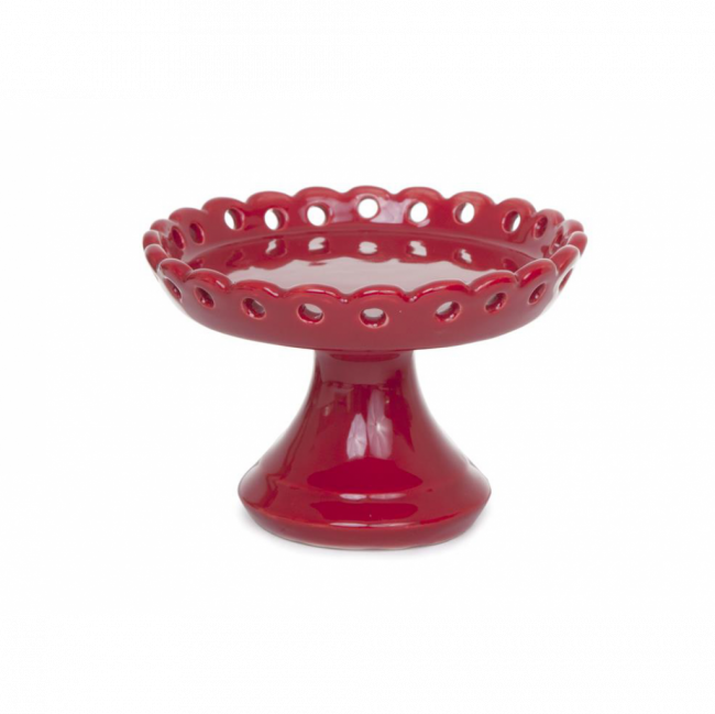 PORTA TORTA FURADINHO CERÂMICA VERMELHO PEQUENO P/ CIMA (D 16 CM | A 11 CM)