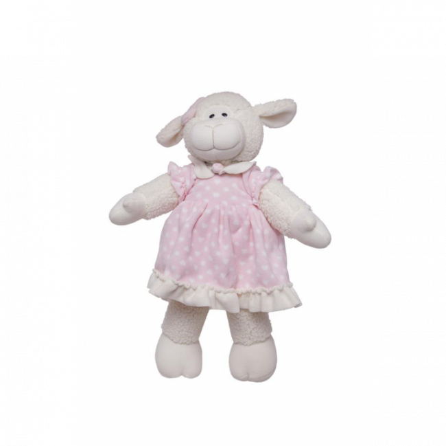 OVELHA FÊMEA PELÚCIA VESTIDO ROSA C/ POÁ BRANCO (C 24 CM | L 14 CM | A 50 CM)