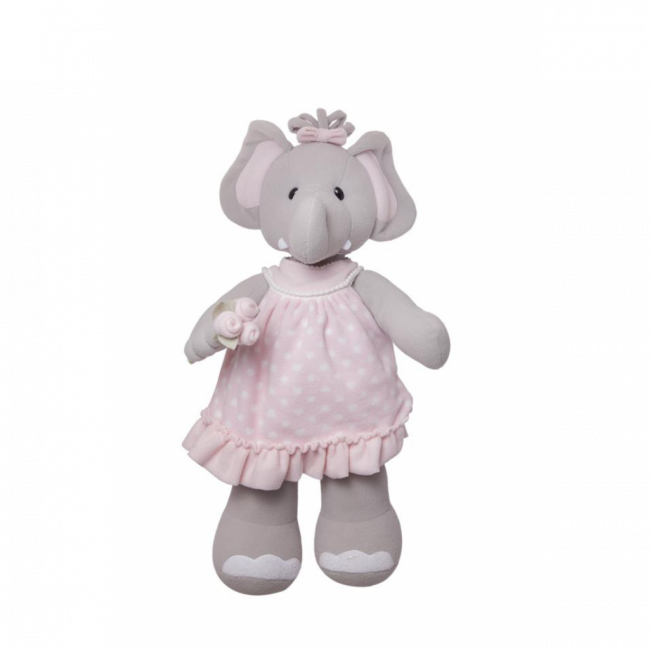 ELEFANTE FÊMEA PELÚCIA VESTIDO ROSA C/ POÁ BRANCO (C 20 CM | L 16 CM | A 47 CM)