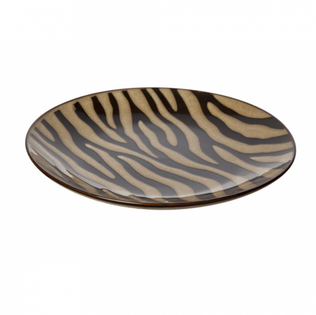 CONJUNTO AFRICANO PRATO DE JANTAR ZEBRA CERÂMICA BEGE E MARROM (D 27 CM | A 2 CM)