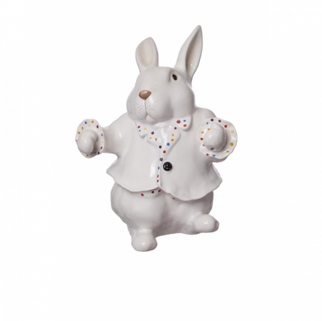 COELHO TERNO C/ BOLINHAS PORCELANA BRANCO (C 21 CM | L 15 CM | A 29 CM)