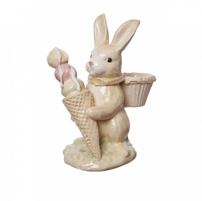 COELHO C/ SORVETE E CESTA NAS COSTAS PORCELANA CREME (C 18 CM | L 11 CM | A 23 CM)