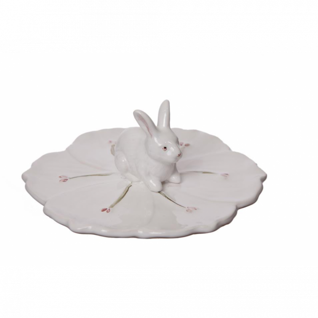 PETISQUEIRA COELHO PORCELANA BRANCO C/ GALHO IRRADIADO (D 20 CM | A 8 CM)