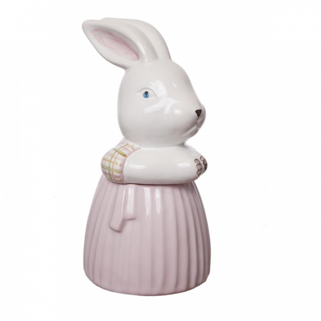 COELHA 2 PARTES PORCELANA BRANCA E ROSA (D 11 CM | A 22 CM)