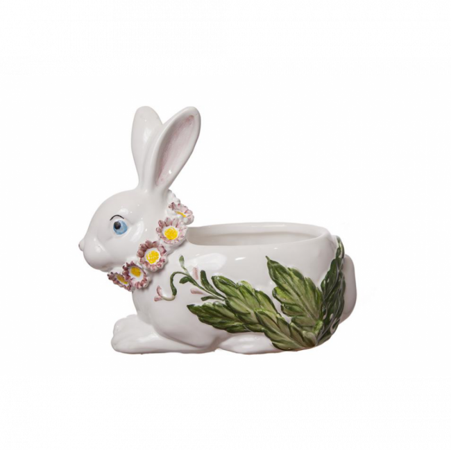 COELHO CESTA C/ ROSAS E FOLHAGENS PORCELANA BRANCO E VERDE (C 24 CM | L 11 CM | A 22 CM)