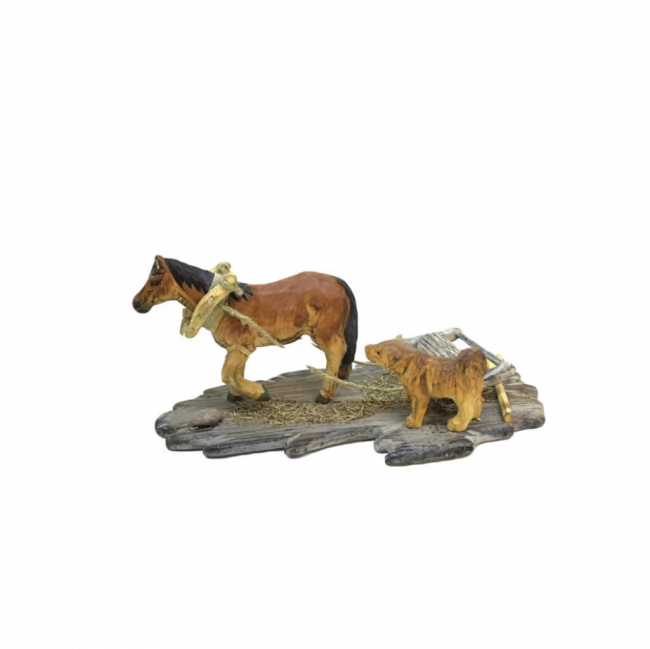 CAVALO C/ CACHORRO MADEIRA MARROM (C 29 CM | L 14 CM | A 14 CM)