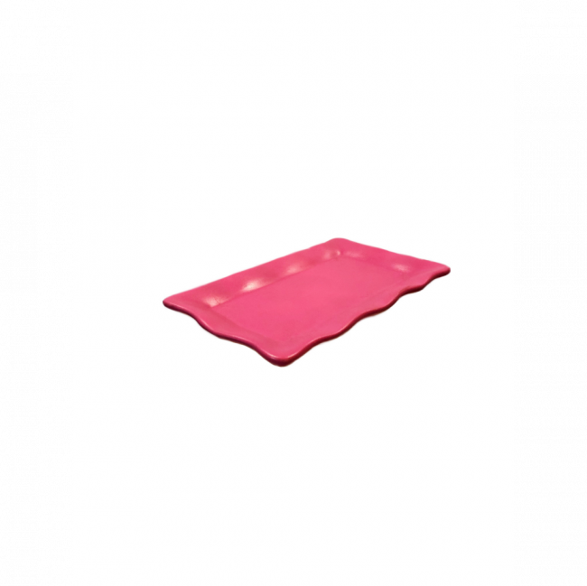 TRAVESSA RETANGULAR C/ BORDA ONDULADA S/ PÉ CERÂMICA PINK (C 28 CM | L 16 CM | A 2 CM)