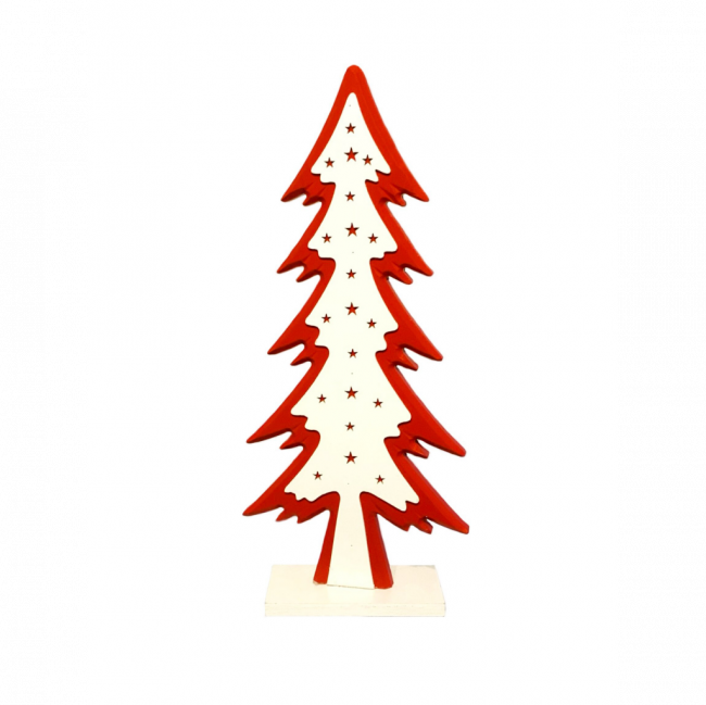 ÁRVORE DE NATAL MADEIRA BRANCA E VERMELHA TAM G (C 16 CM | L 6 CM | A 36 CM)