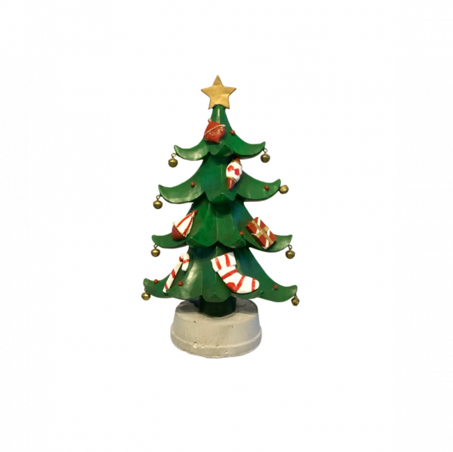 ÁRVORE DE NATAL RESINA E CONCRETO VERDE, BRANCA E VERMELHA (D 22 CM | A 32 CM)