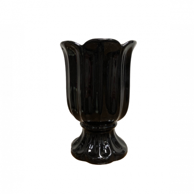 VASO TAÇA PÉTALA CERÂMICA PRETO TAM M (D 14 CM | A 21 CM)