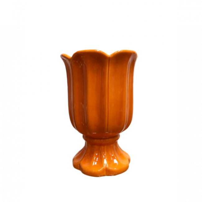 VASO TAÇA PÉTALA CERÂMICA LARANJA TAM M (D 14 CM | A 21 CM)