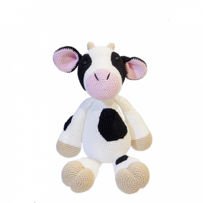 VACA CROCHET BRANCA E PRETA (C 21 CM | L 15 CM | A 43 CM)