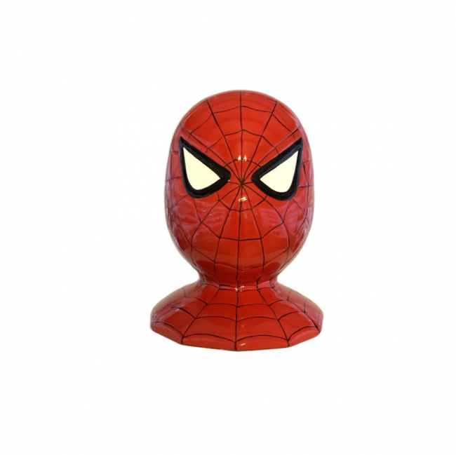 CABEÇA HOMEM ARANHA CERÂMICA VERMELHA E PRETA (D 18 CM | A 23 CM)