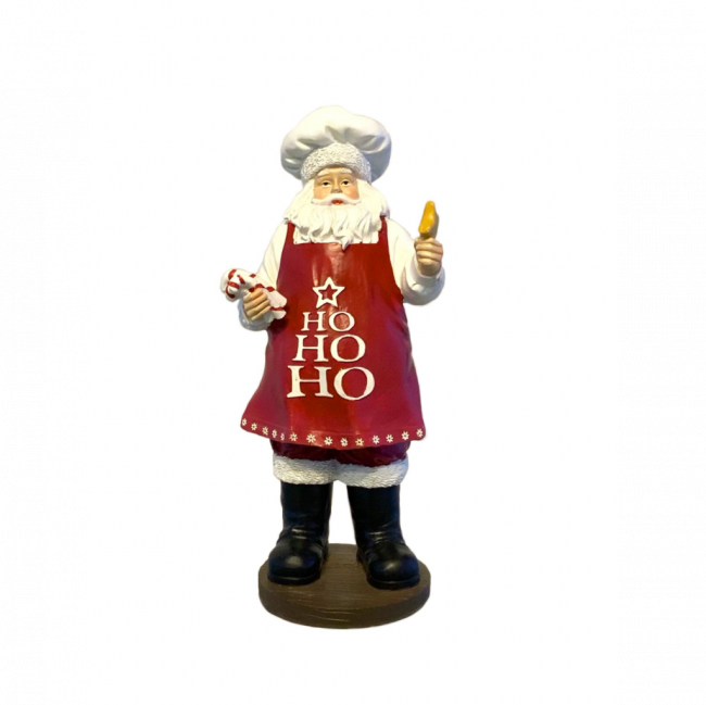 PAPAI NOEL AVENTAL HOHOHO RESINA BRANCO E VERMELHO (C 11 CM | L 9 CM | A 25 CM)