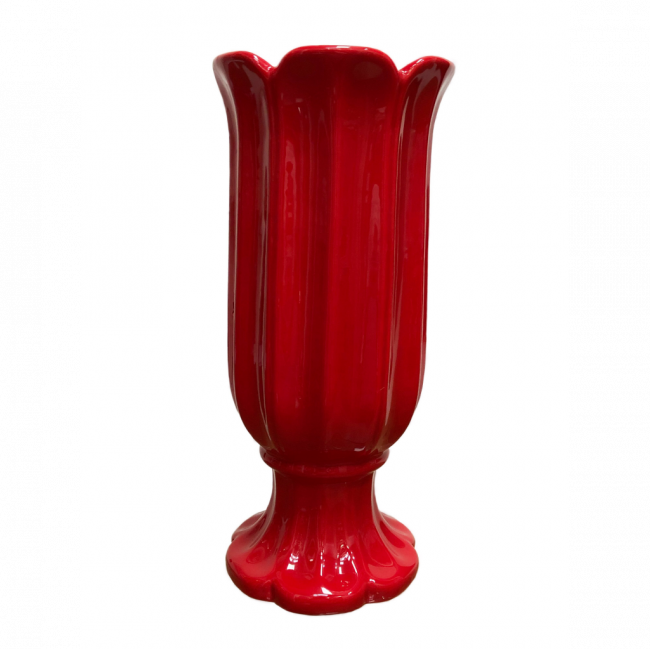 VASO TAÇA PÉTALA CERÂMICA VERMELHO TAM G (D 16 CM | A 36 CM)