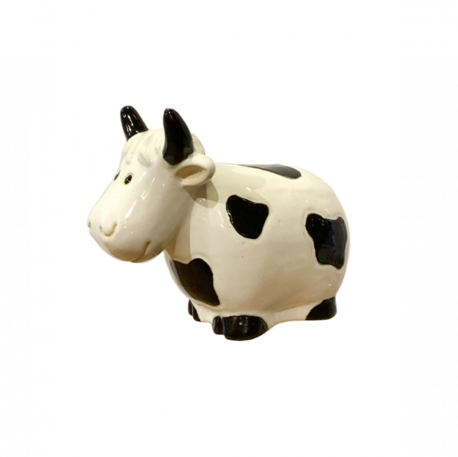 VACA COUNTRY CERÂMICA BRANCA E PRETA (C 12 CM | L 21 CM | A 17 CM)