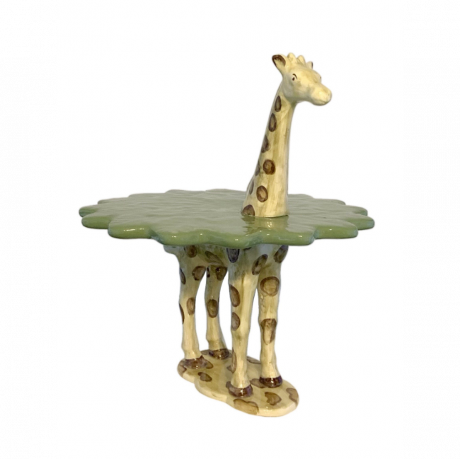 PORTA TORTA SAFARI GIRAFA CERÂMICA VERDE E AMARELO (D 30 CM | A 36 CM)