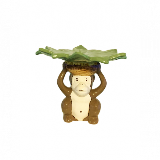 PORTA TORTA SAFARI MACACO CERÂMICA VERDE E MARROM (D 29 CM | A 24 CM)