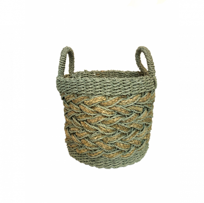 CESTA TRESSÉ PALHA VERDE CELADON TAM M (D 35 CM | A 50 CM)