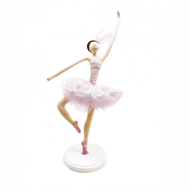 BAILARINA TUTU COM RENDA PAS DE BOURRÉE RESINA ROSA (C 20 CM | L 10 CM | A 39 CM)