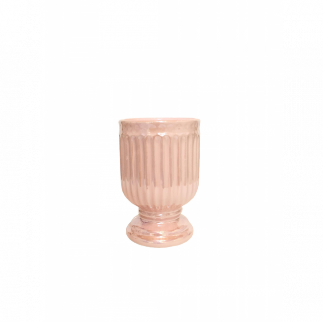 VASO CANELADO CERÂMICA ROSA PEROLADO TAM P (D 10 CM | A 14 CM)