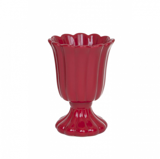 TAÇA GOMOS C/ PÉ CERÂMICA VERMELHO (D 13 CM | A 20 CM)