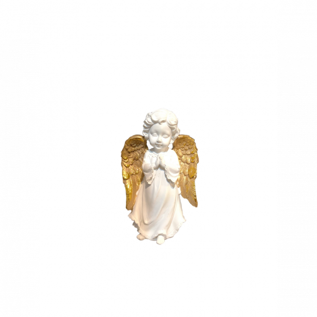 ANJO LUX REZANDO EM PÉ RESINA BRANCO E DOURADO (C 11 CM | L 5 CM | A 13 CM)