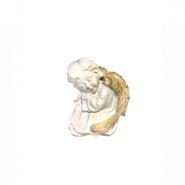 ANJO LUX SENTADO C/ CABEÇA À DIREITA RESINA BRANCO E DOURADO TAM P (C 11 CM | L 8 CM | A 12 CM)