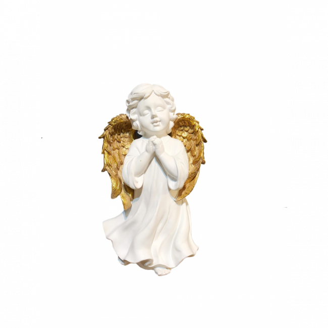 ANJO LUX REZANDO EM PÉ RESINA BRANCO E DOURADO TAM G (C 14 CM | L 11 CM | A 26 CM)