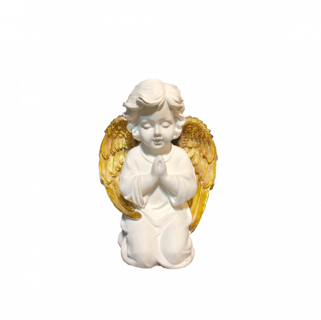 ANJO LUX AJOELHADO REZANDO RESINA BRANCO E DOURADO TAM G (C 15 CM | L 15 CM | A 27 CM)