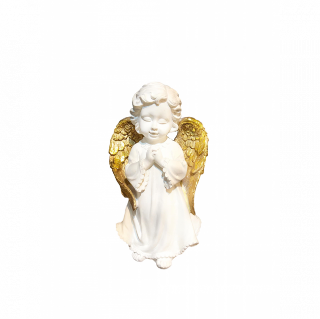 ANJO LUX REZANDO EM PÉ RESINA BRANCO E DOURADO TAM M (C 12 CM | L 9 CM | A 20 CM)