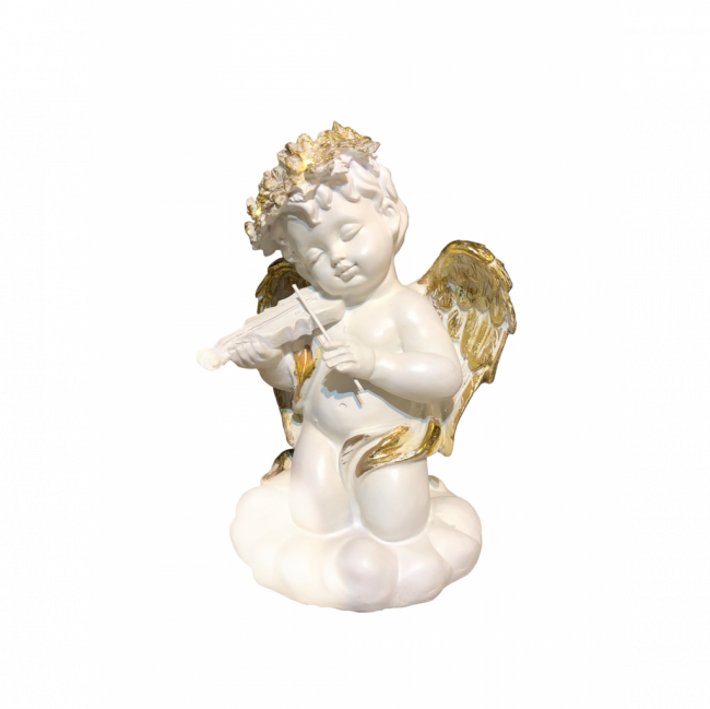 ANJO LUX C/ VIOLINO RESINA BRANCO E DOURADO TAM G (C 17 CM | L 16 CM | A 27 CM)