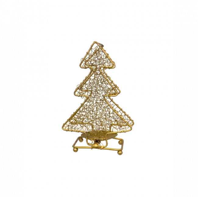 ÁRVORE DE NATAL PORTA VELA METAL DOURADO (C 13 CM | L 8 CM | A 20 CM)