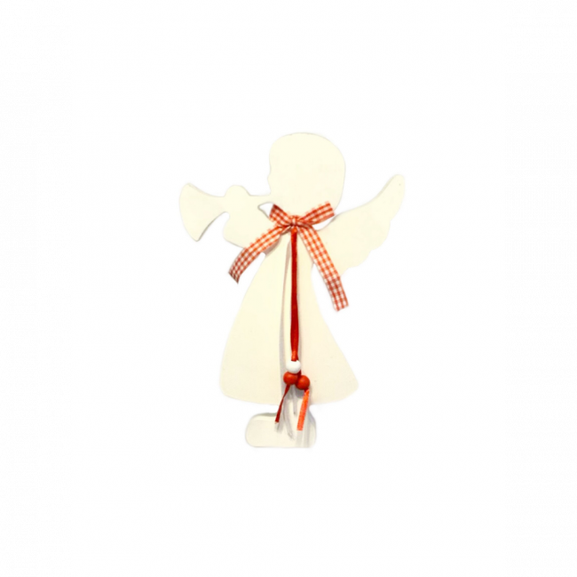 ANJO DE NATAL C/ LAÇO XADREZ MADEIRA BRANCO (C 14 CM | L 2 CM | A 20 CM)