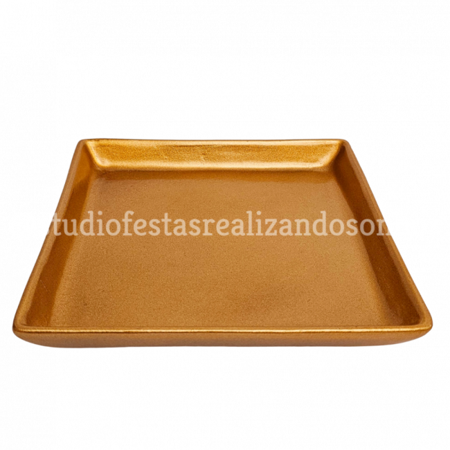 BANDEJA CERAMICA QUADRADA DOURADA